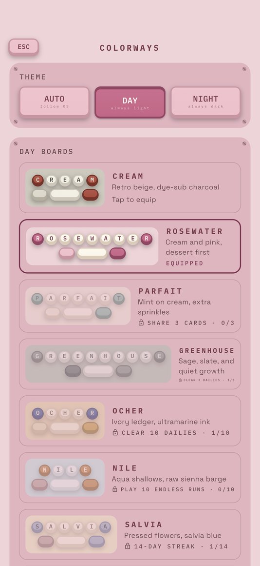 The colorway collection, each keyboard unlocked by playing