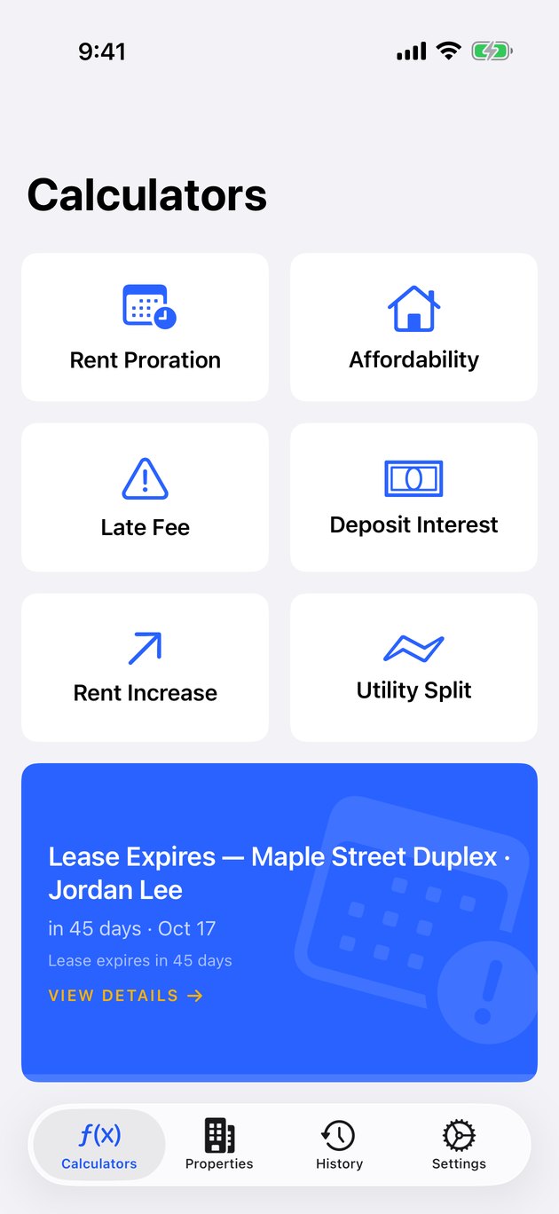 Prorated rent calculator with side-by-side method results