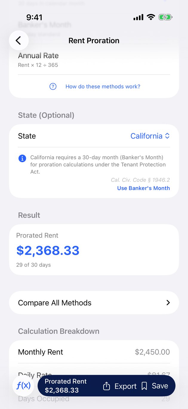 Six rental calculators in one app