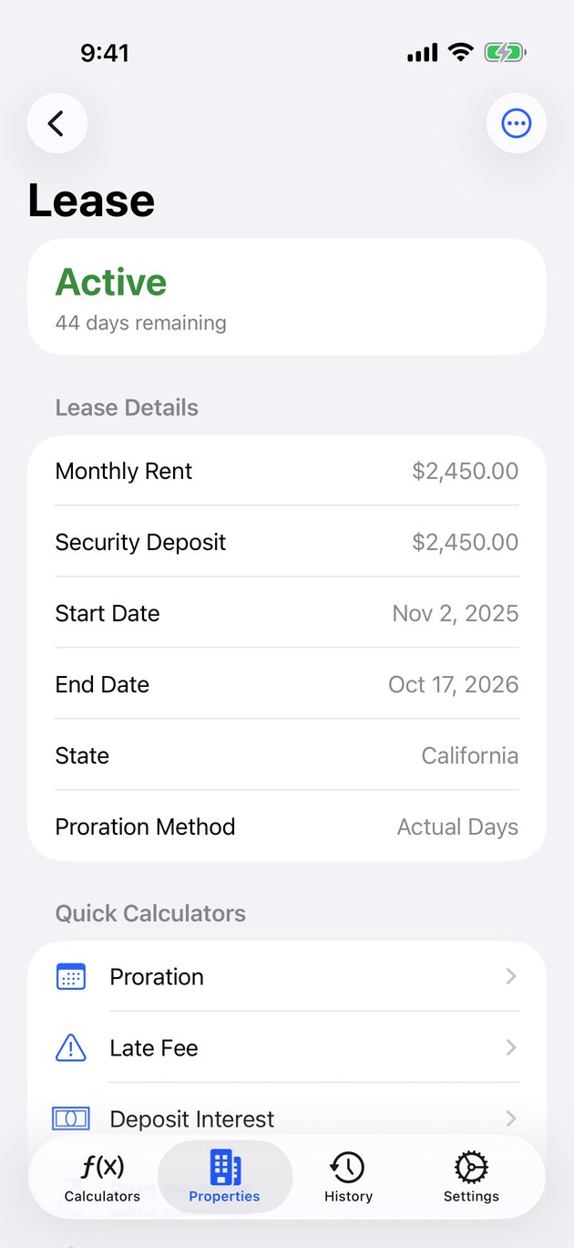 Home screen widgets and lease countdown reminders